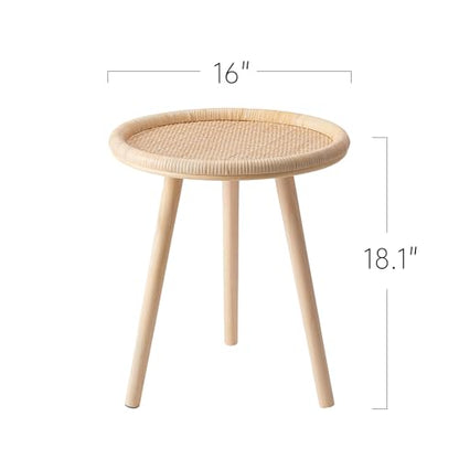 Small Side Table, Rattan Round Coffee Table, Boho Circle Side Tables End Table for Living Room, Mid Century Accent Table for Bedroom Balcony - color: Wood