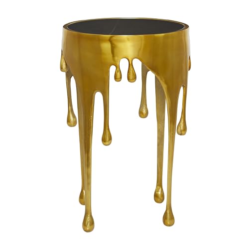 Deco 79 Aluminum Metal Abstract Melting Drip Accent Table with Melting Design and Shaded Glass Top, 16' x 16' x 25', Gold - color: Gold