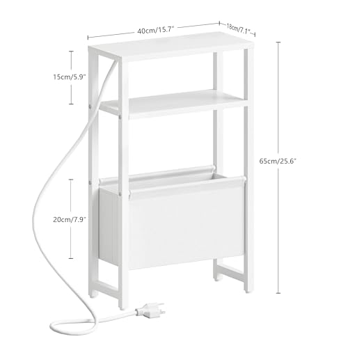 Narrow Side Table with Charging Station Slim End Table Sofa with Magazine Rack, Bedside Table for Small Spaces, 3 Tier Nightstand for Living Room Couch, Bedroom White LET503WE - color: White, style: With Charging Station