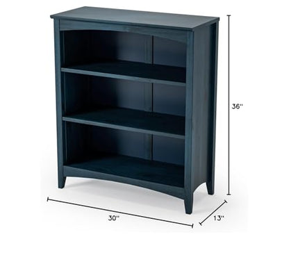 Camaflexi Shaker Style 3 Shelf Bookcase/Solid Wood / 36" High/Adjustable Shelving/Closed Back/Display Bookshelf for Living Room, Bedroom, Home and Office, Deep Ocean Blue - color: Deep Ocean Blue, size: 36"