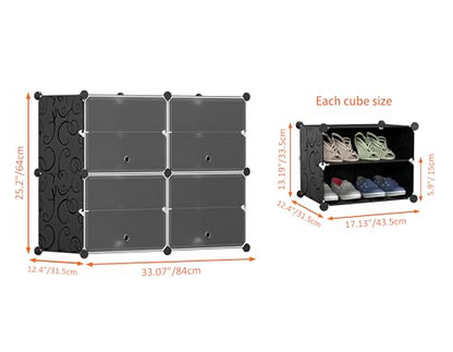 HOMIDEC Shoe Rack, 4 Tier Shoe Storage Cabinet 16 Pair Plastic Shoe Shelves Organizer for Closet Hallway Bedroom Entryway Black - color: Black, style: 2 by 4