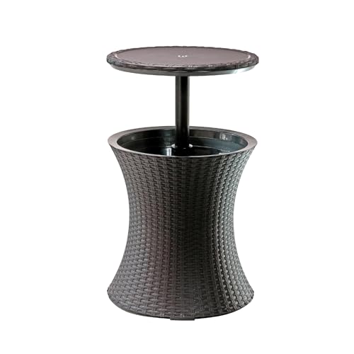 Keter Pacific Cool Bar Outdoor Patio Furniture and Hot Tub Side Table with 7.5 Gallon Beer and Wine Cooler, Espresso Brown - color: Brown
