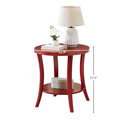 Roundhill Furniture Perth Contemporary Round End Table with Shelf - color: Red