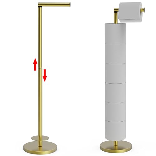 Toilet Paper Holder Stand 1 pc, Height Adjustable, Reserve Tissue for 6 Spare Rolls, Bathroom Storage, Rustproof with SUS304 Stainless Steel (Gold) - color: Gold