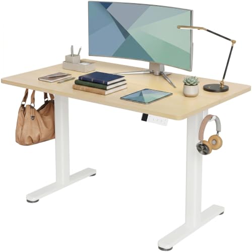 Claiks Electric Standing Desk, 48 x 24 Inch Height Adjustable Sit Stand Desk for Home Office, Computer Desk with Memory Presets, Cable Management & Headphone Hooks, 156 lbs Capacity, Nature - color: Nature, size: 48 Inch