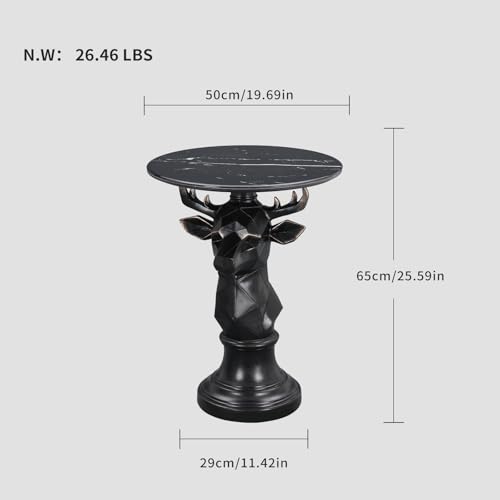 Modern Deer Head Sculpture Side Table, Round Metal End Table with Geometric Animal Base, Industrial Accent Table for Living Room, Bedroom, Office, Dark Bronze Finish - color: Deer - Black Geometric
