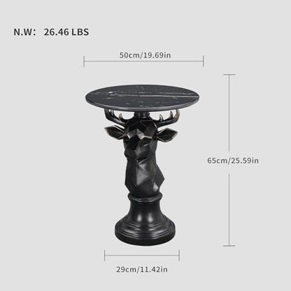 Modern Deer Head Sculpture Side Table, Round Metal End Table with Geometric Animal Base, Industrial Accent Table for Living Room, Bedroom, Office, Dark Bronze Finish - color: Deer - Black Geometric