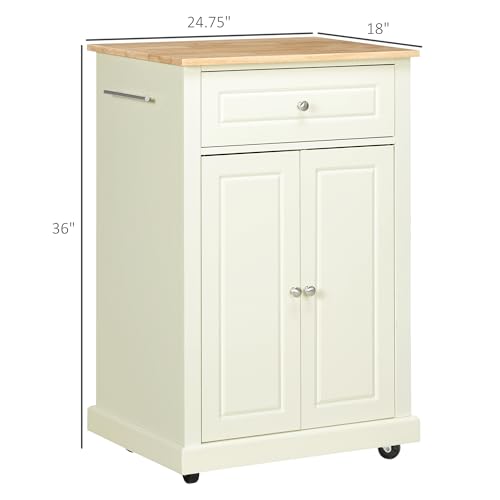 HOMCOM Rolling Kitchen Island Cart, Portable Serving Trolley Table with Drawer, Adjustable Shelf and 2 Towel Racks, Cream White - color: Cream White