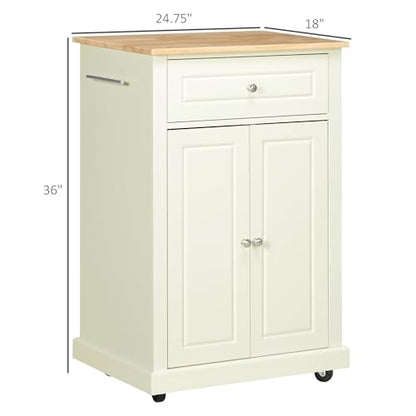 HOMCOM Rolling Kitchen Island Cart, Portable Serving Trolley Table with Drawer, Adjustable Shelf and 2 Towel Racks, Cream White - color: Cream White