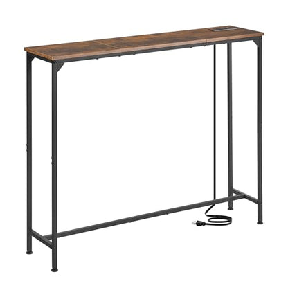 Console Table, Narrow Entryway Table, Thin Sofa Table, Behind Couch Table,for Hallway, Bedroom, Living Room, Foyer, 9.4 x 39.4 x 31.5 Inches, Rustic Brown - size: 9.4" W x 39.4" D, style: With Plug