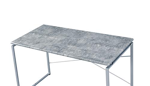 Writing Desk with Faux Concrete Top and Silver Metal Base | Faux concrete top, silver metal sled base, wood veneer, 45 L x 22 D x 26 H leg space, 70 lb weight limit
