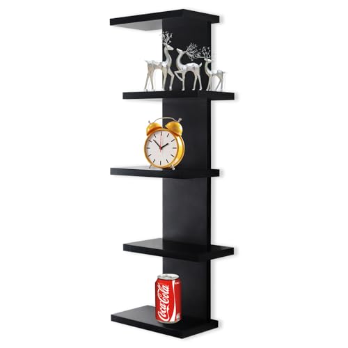 VIWODS 5 Tier Wall Shelf Unit-Black Floating Shelves for Home Decor, Modern Unique Asymmetric Design for Bedroom & Living Room Storage - color: Black, size: 5 Tier shelf