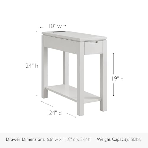 Leick Home 9080-GR Cade Wood Side Table with Drawer and AC/USB Outlet, Gray - color: Grey, size: Chairside