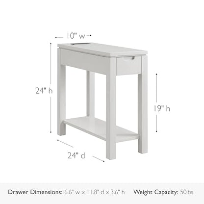 Leick Home 9080-GR Cade Wood Side Table with Drawer and AC/USB Outlet, Gray - color: Grey, size: Chairside