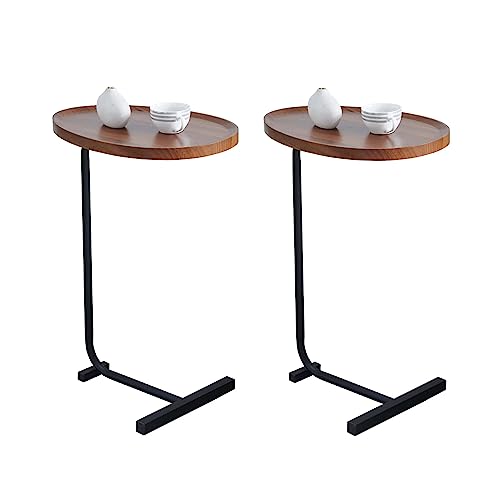 C-Shaped Side & End Table for Small Spaces and Living Room, Modern Nightstand Suit for Sofa Couch and Bed, Brown Oval top with Black Metal Frame 2PCS, 17.72" D x 11.8" W x 23.62" H - color: Brown