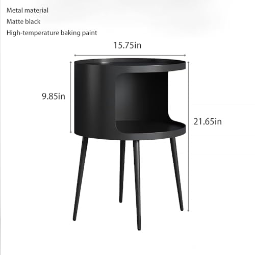 ZHBHHYZ Modern Round Side Table with Open Storage, Metal Nightstand End Table, Bedside Table for Living Room and Bedroom, Matte Black - color: Black-round