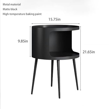 ZHBHHYZ Modern Round Side Table with Open Storage, Metal Nightstand End Table, Bedside Table for Living Room and Bedroom, Matte Black - color: Black-round