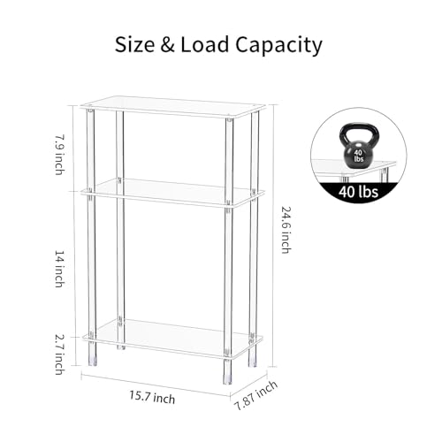 Clear Acrylic Narrow Side Table for Small Spaces, 15.7" L x 7.87" W x 24.6" H, 3 Tier Rectangle Slim End Table Nightstand, Small Skinny Bedside Table for Living Room, Bedroom, Bathroom - size: 3 Tier 1 Pack