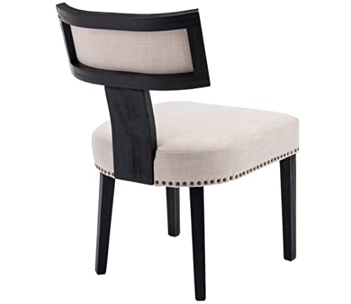 RIVOVA Mid Century Modern Dining Chairs Set of 4 Linen Fabric Upholstered Kitchen Side Chairs with Nailhead Trim, Modern Kitchen Armless Solid Wood Dining Chairs, Beige - color: Beige Black Nailhead