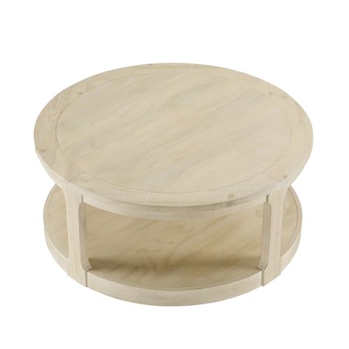 40'' Round Wood Coffee Table Circle Coffee Table with 4 Wheel for Living Room, Modern Retro Farmhouse Style, Easy Assembly, Oak/Wood(ø40'' x 17.52'') - color: S1-ø40'' -Oak