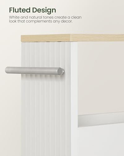 CHOEZON Slim Storage Cart with Wheels, 5.5" Narrow 4-Tier Rolling Cart, Multi-Purpose Utility Cart for Kitchen, Bathroom, Laundry Room, Living Room, White and Natural MTC02WN