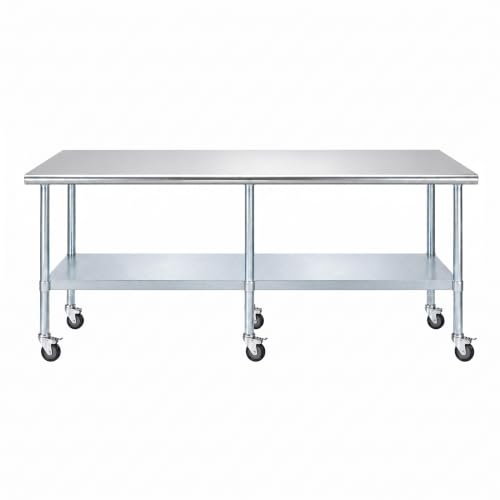 AmGood 84" Long x 24" Deep Stainless Steel Table with Casters - size: 84" Long x 24" Deep