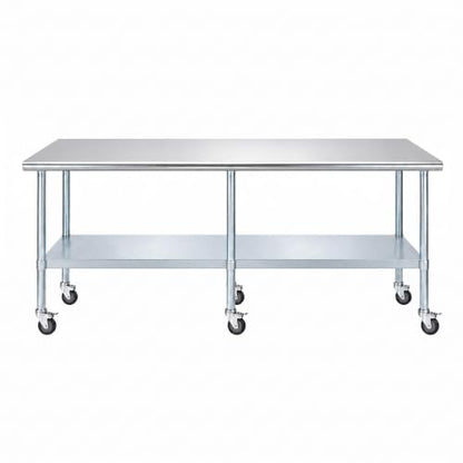 AmGood 84" Long x 24" Deep Stainless Steel Table with Casters - size: 84" Long x 24" Deep
