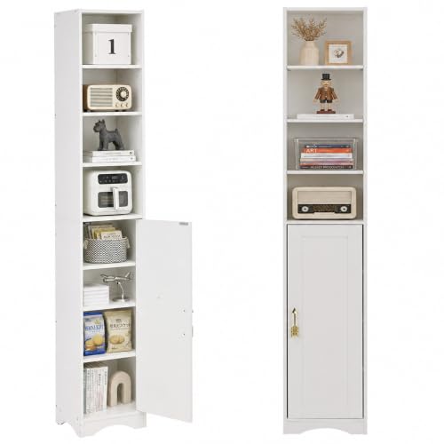 VECELO 71 Inch Tall Storage Cabinet - 6 Adjustable Shelves, Bottom Enclosed Storage, Elevated Moisture-Proof Base, Organizer for Bathroom Kitchen Pantry-Pearl White - color: Pearl White, size: Narrow
