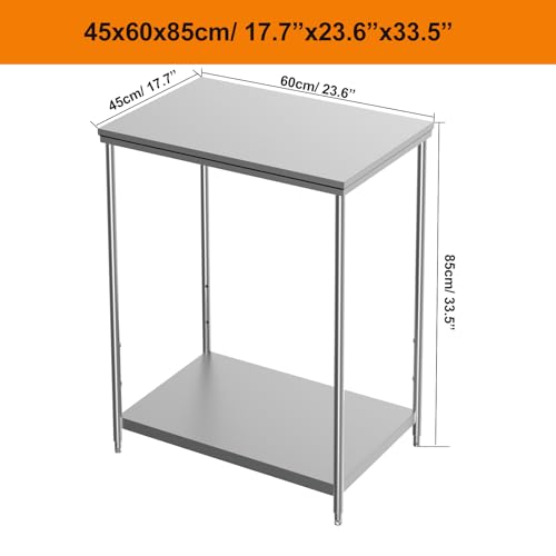 Stainless Steel Prep Table 18x24x33.5 Inch, Commercial Work Table Heavy Duty with Adjustable Undershelf, Multipurpose Workstation for Restaurant Kitchen, Bakery, Home Garage & Outdoor - size: 18x24x33.5 Inch