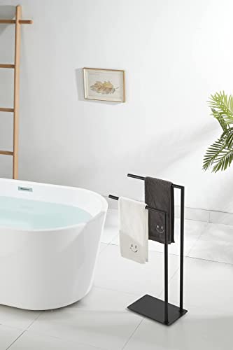 Stand Towel Rack for Bathroom Free Standing Double Towel Holders on Floor Bath Towel Holder Brass Matte Black - color: Matte Black Stand Towel Holders