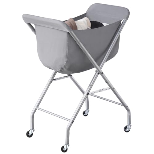 ELYKEN Laundry Basket with Wheels, Collapsible Laundry Hamper, Gray | Removable Liner Bag, Foldable Design, Sturdy Metal Frame, 4 Casters, 32”H Laundry Cart for Bedroom, Bathroom & Laundry Room - color: Gray, size: 23.2"L x 13"W x 32"H