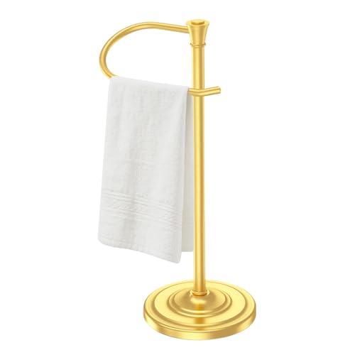 Brass Gold Bath Hand Towel Holder Stand,Stainless Steel 16 Inch Free Standing Towel Rack,Heavy Weight Towel Bar for Bathroom Vanity Countertop &Kitchen - color: Brass Gold