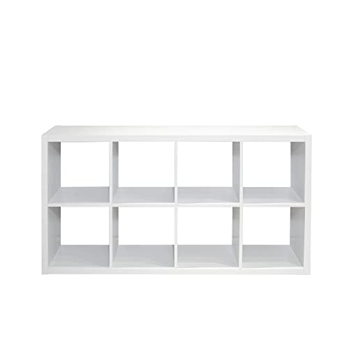 8 Cube Storage Organizer, Wood Smart Cube Shelf with 4 Opened Shelves, Vertical or Horizontal Bookcase, Open Bookshelf for Bedroom, Living Room, Office (White)