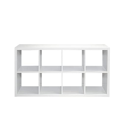 8 Cube Storage Organizer, Wood Smart Cube Shelf with 4 Opened Shelves, Vertical or Horizontal Bookcase, Open Bookshelf for Bedroom, Living Room, Office (White)