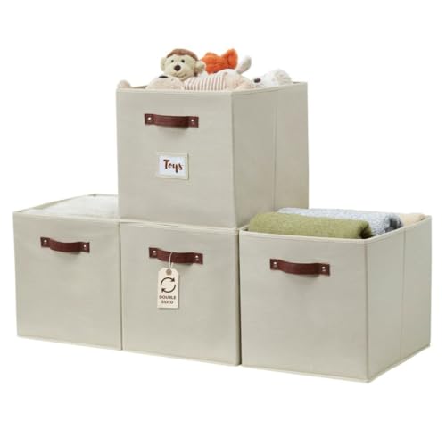 DECOMOMO Storage Bins, Storage Baskets for Shelves | 13" x 15" x 13" Storage Cube Bins with Labels for Organizing Shelves (Kallax, 4pcs, Beige) - color: Beige, size: Kallax 13" x 15" / 4pcs