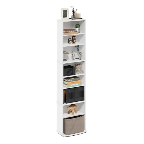 Furinno Jaya DVD Shelf, 8-Tier Tall Narrow CD Rack, Media Shelf with Adjustable Shelves, DVD Storage Cabinets for CD Bluray Game Disc, Easy Assembly, for Living Room, Home Office, White - color: White, size: 8-Shelf