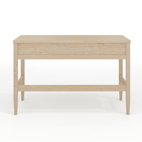 Martha Stewart Rhett Writing Desk with 3 Drawers and Tapered Legs in Light Natural with Antique Bronze Hardware