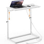 Vagusicc C Shaped End Table with Charging Station, C-Table End Table Adjustable Height Side Table for Couch, Large Couch Table, Slide Under Sofa Table TV Tray Arm Table for Living Room, Bedroom, White - color: White, style: With Plug