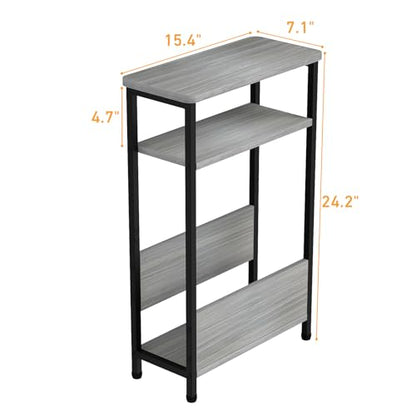 THUMEYE 7.1" Narrow Side Table for Small Spaces, 3 Tier Small End Table with Magazine Holder, Slim/Skinny Nightstand/Bedside Table for Living Room, Bedroom, 15.4" L x 24.2" H, Gray - color: Grey