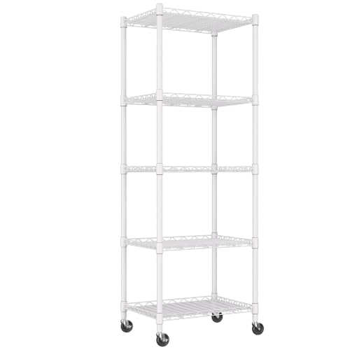 REGILLER 5-Wire Shelving Metal Storage Rack Adjustable Shelves,Standing Storage Shelf Units for Laundry Bathroom Kitchen Pantry Closet(White,11.8" D x 16.6" W x 53.5" H,With Wheels) - color: White, size: With Wheels 5tier 11.8"D x 16.6"W x 53.5"H