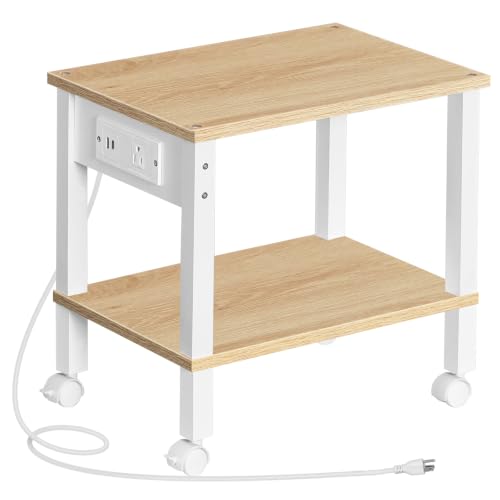 HOOBRO 2-Tier Printer Stand with Charging Station, Under Desk Printer Table, Printer Cart with Storage Shelves, Shelf for Small Spaces, for Home Office, Natural WN38UPS01 - color: Natural, size: 15"L x 11"W x 15"H