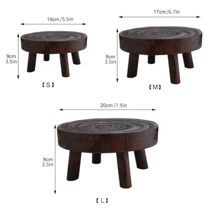 Wood Plant Stands Indoor Outdoor, 9cm/3.5 Tall Plant Holder Wooden Stool Display Stand Flower Pot Stand Small Round Side Plant Table Planter Stands for Indoor Plants (Brown, 17cm)