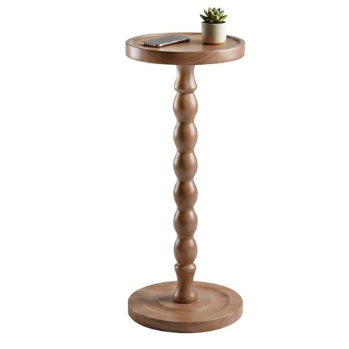 Round Side Table, Small End Table for Small Spaces with Solid Wood Leg, Accent Nightstand, Coffee Table for Living Room, Bedroom, Conference Room, Hallway, Home Office, Light Walnut - color: Light Walnut