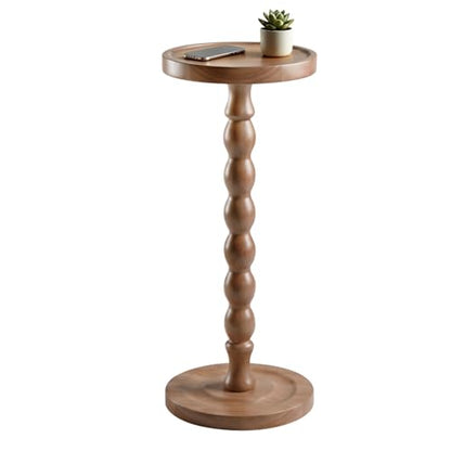 Round Side Table, Small End Table for Small Spaces with Solid Wood Leg, Accent Nightstand, Coffee Table for Living Room, Bedroom, Conference Room, Hallway, Home Office, Light Walnut - color: Light Walnut