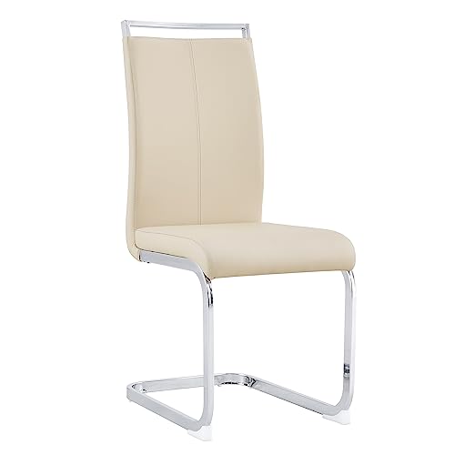 Baysitone Modern Dining Chairs Set of 4, Side & Kitchen Chairs with Silver Frame, Faux Leather Padded Seat High Back, for Dining, Kitchen & Living Room - Beige - color: Beige, size: Set of 4