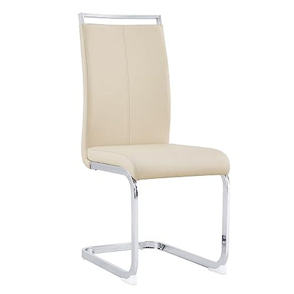 Baysitone Modern Dining Chairs Set of 4, Side & Kitchen Chairs with Silver Frame, Faux Leather Padded Seat High Back, for Dining, Kitchen & Living Room - Beige - color: Beige, size: Set of 4