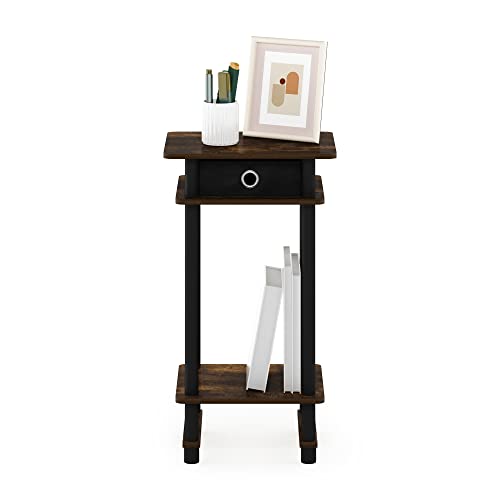 Furinno Turn-N-Tube Tall End Side Night Stand/Bedside Table with Bin Drawer, 1-Pack, Amber Pine/Black/Black | 1x Storage Bin, Tall Narrow Open Shelf Night Stand, Modern Bedside Table, Toolless Assembly, for Living Room, Bedroom - color: Amber Pine/Black/B