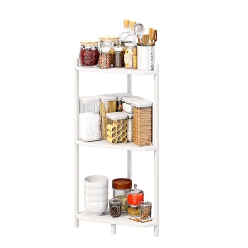 Corner Shelf Stand - 3 Tier Bamboo Small Corner Bookshelf for Office Kitchen Bedroom Plant Stand Living Room Decor Small Space (White，3 Tier) - color: White, size: 3 Tier