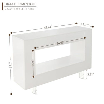 47" High Gloss Console Table with Hidden Side Storage Cabinets, White Modern Entryway Sofa Table for Behind The Couch, Living Room - color: High Gloss-white