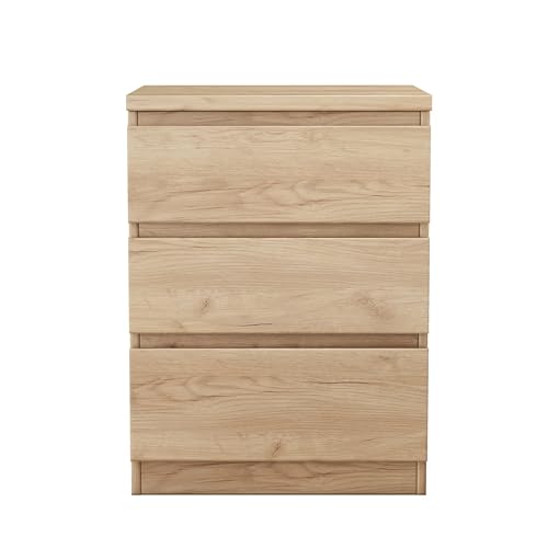 Nightstand with Drawers, Bedside Table with Drawers, Sofa Side Table Storage Cabinet, Night Stand for Bedroom Living Room (1, 3 Drawers Nature, 19.7" W×15.6" D×26.57" H) - color: 3 Drawers Nature